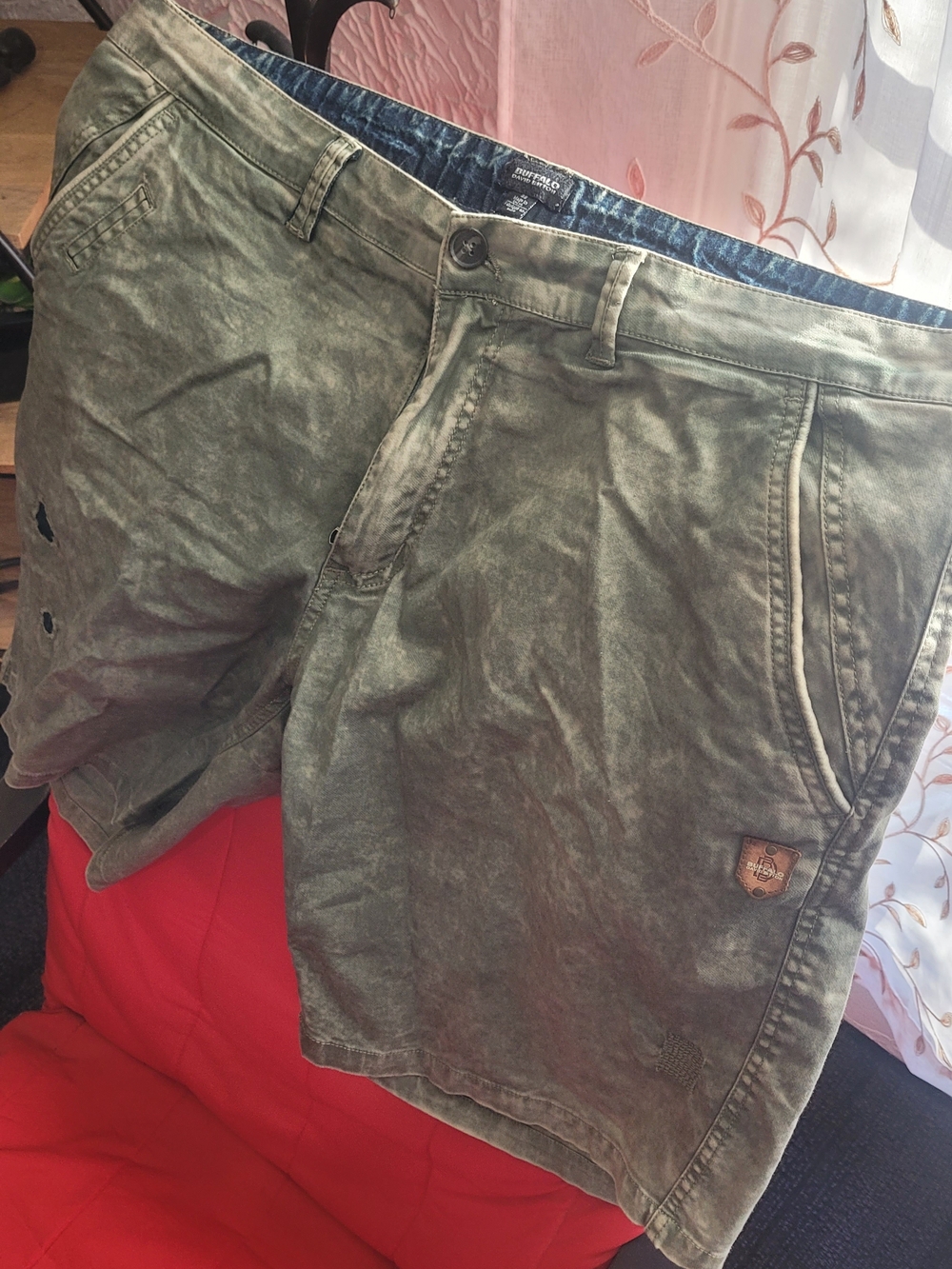 Men's Olive Green Washed Cotton Shorts